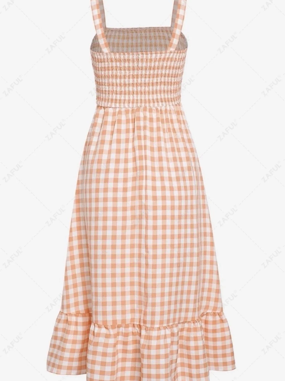 Girls Peach Gingham Smocked Sundress with Ruffle Hem